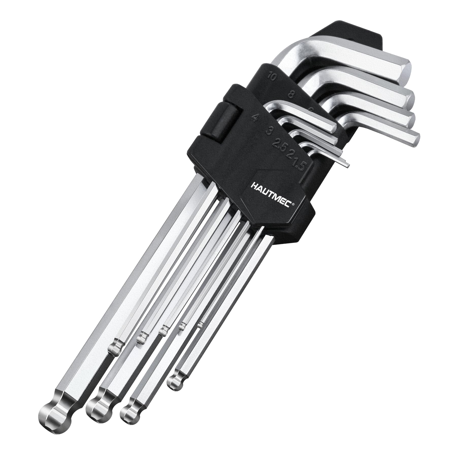 HAUTMEC Metric Ball End Allen Key Set, L-Shaped Hex Wrench Set, Chrome Vanadium Steel, 1.5-10mm, for Tightening & Loosening, HT0223-SS