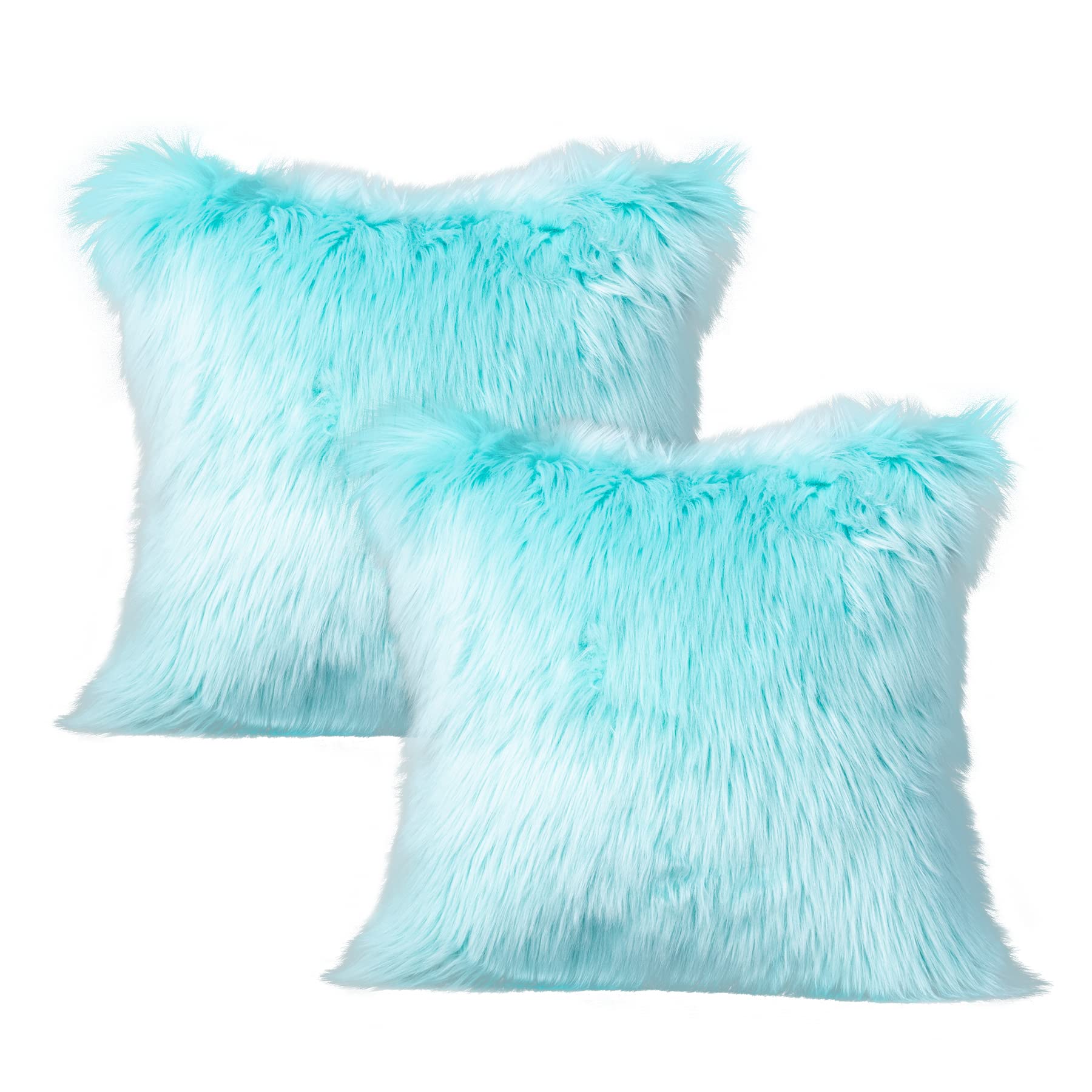 LIGICKY Set of 2 Luxury Series Soft Faux Fur Cushion Cover Decorative Square Plush Pillow Case Throw Pillow Cover for Couch Sofa Bed (Blue, 16 x 16 Inch) — image 1