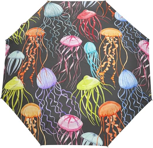 Folding Automatic Umbrella Colorful Jellyfish Compact Travel Sun