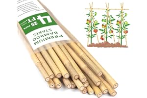 Plant Stakes 4FT, Natural Bamboo Stakes, HAINANSTRY 25Pcs Sturdy Bamboo Garden Stakes, Bamboo Sticks for Plants, Beans, Indoor and Outdoor Climbing Plants, Tomato Vegetable Stakes for Garden