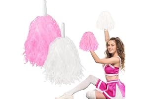 GOSODENY 2 Pieces of Cheerleading Pompoms in Two Colors Vibrant and Fun Colorful Balls Cheerleading Costume Accessories Suitable for Party Dance Sports(Pink White)