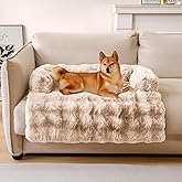 FUNNY FUZZY Pet Fluffy Fuzzy Couch Cover, Calming Washable Dog Bed Sofa Protector Pets Mat for Small Medium Dogs and Cats (Coffee,33.45 × 28.35 × 5.51 in)