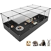 Tresbro Guinea Pig Cage with Top Cover &amp; 12 Panels, Triple Fixing Measures Small Animal Playpen with Waterproof PVC Liner &amp; One-Motion Hooks, 48 x 24 x 16 C&amp;C Grids Cage for Bunny, Hedgehog, Hamster