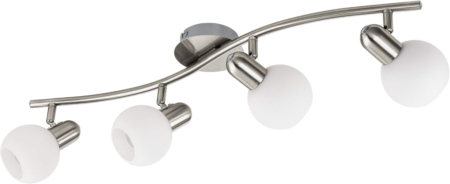 Eglo LED Ceiling Lamp Comba, Ceiling Spotlight, Steel in Matt Nickel, Opal Matt Glass in White E14 Socket