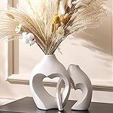 zexstar White Vases for Decor, Heart Shaped Ceramic Vase Set of 2, Nordic Modern Heart Vases, Minimalist Decorative Vase for Table Centerpiece Wedding Living Room House Decoration