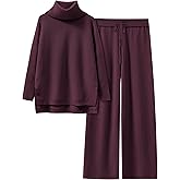 ANRABESS Women Two Piece Outfits Oversized Turtleneck Knit Pullover Sweater Top Wide Leg Pants Lounge Set Sweatsuit 2025 Fall