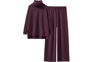 ANRABESS Women Two Piece Outfits Oversized Turtleneck Knit Pullover Sweater Top Wide Leg Pants Lounge Set Sweatsuit 2025 Fall