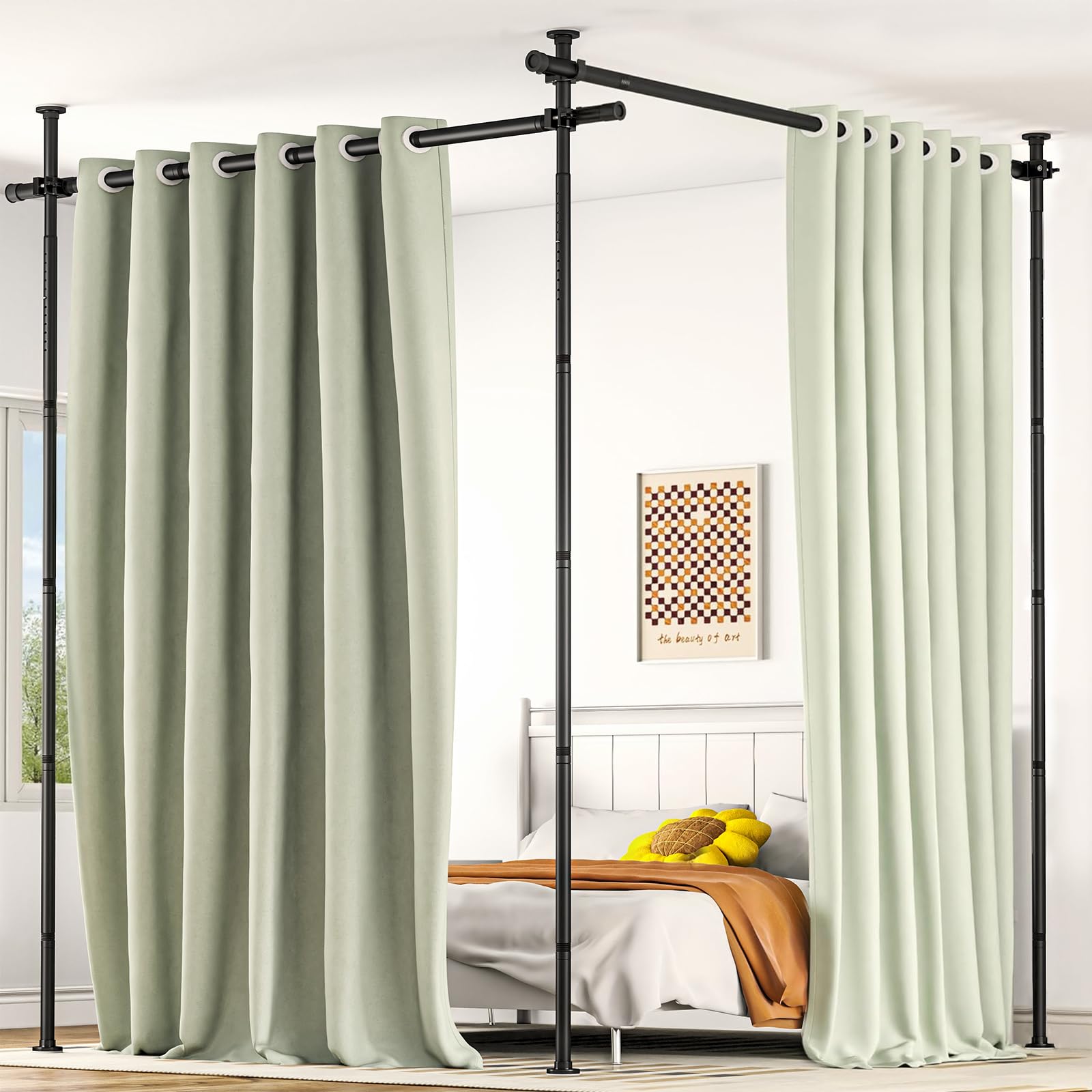Photo 1 of AKTOP Room Divider, No Drilling Curtain Tension Rods Wall Divider for Room Separation, 4-10ft(H) 30-147"(W) Adjustable, Heavy Duty Floor to Ceiling Space Separator Privacy Dividers for Rooms, Black