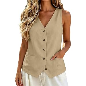 COTECRAM Cotton Linen Vest for Women 2023 Casual Sleeveless Button Down Jacket Lightweight Summer Loose Vests Outerwear