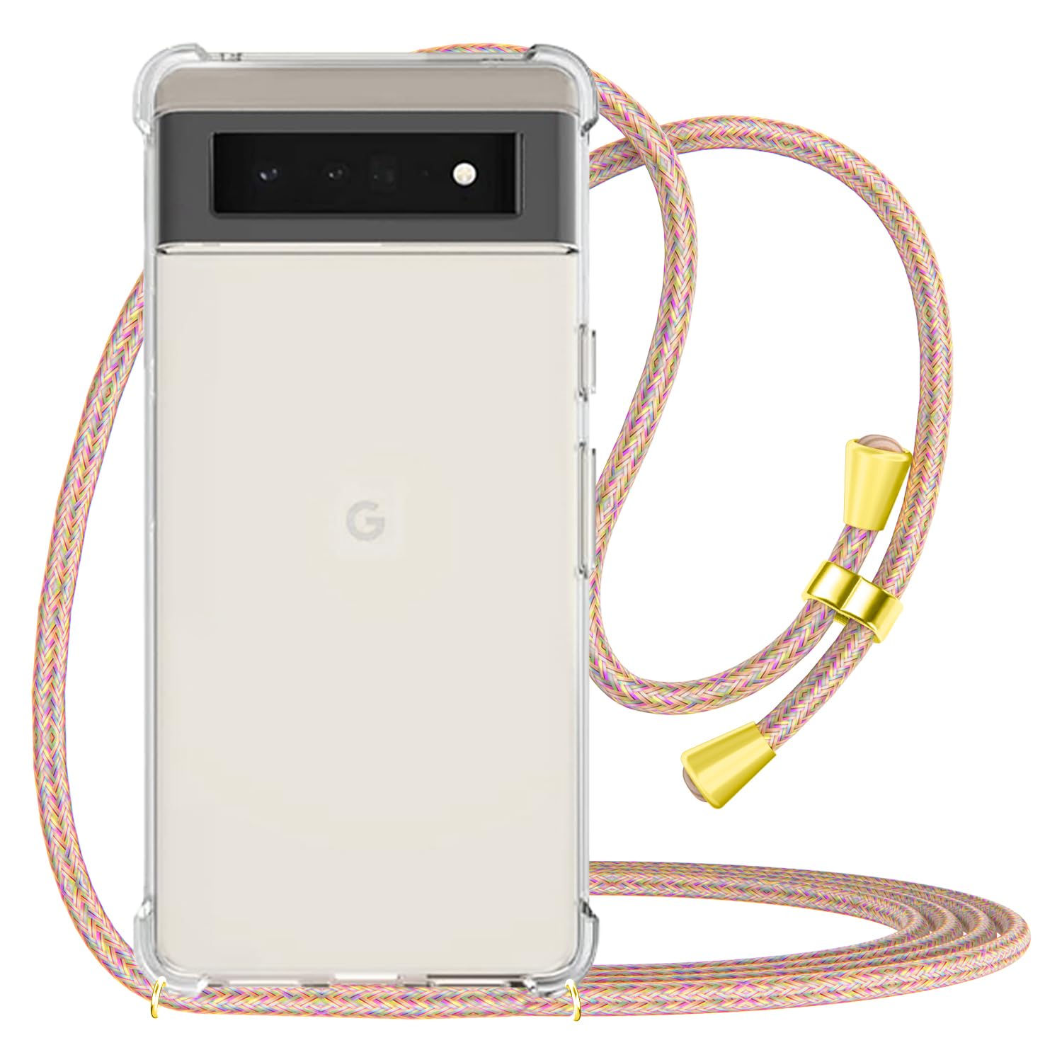 CAROKI for Google Pixel 6 Pro Crossbody Phone Case, Lanyard Protective Case with Adjustable Length Lanyard Rope Shockproof Hands-Free TPU Soft Anti-Scratch Phone Cover for Google Pixel 6 Pro-Rainbow