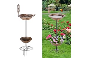 DREAMSOUL 42" Pedestal Bird Bath with Planter, Outdoor Birdbath and Feeder Combo with 4 Prongs Stake, Bird Baths for Outdoors Garden Yard Lawn Decor