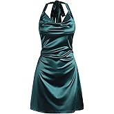 ZAFUL Women Halterneck Satin Mini Dress Sexy Cowl Neck Silky Party Cocktail Club Dress