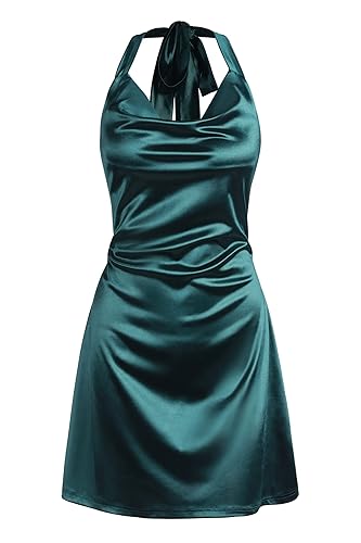 ZAFUL Women Halterneck Satin Mini Dress Sexy Cowl Neck Silky Party