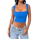 Meyeeka Women's Sleeveless Crop top Seamless Square Neck Trendy Tank top