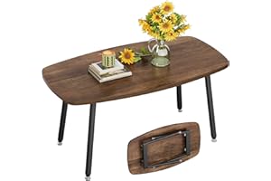 WOHOMO Folding Coffee Table Rustic Small Coffee Tables for Living Room Farmhouse Portable Table for Small Spaces Rectangular Mid Century Coffee Table, No Assembly 39.3 * 19.6 * 17.7IN, Walnut