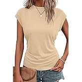 Bliwov Womens Summer Tops Cap Sleeve Crew Neck T Shirts Spring Trendy Fashion Outfits Business Beach Vacation Blouses Clothes