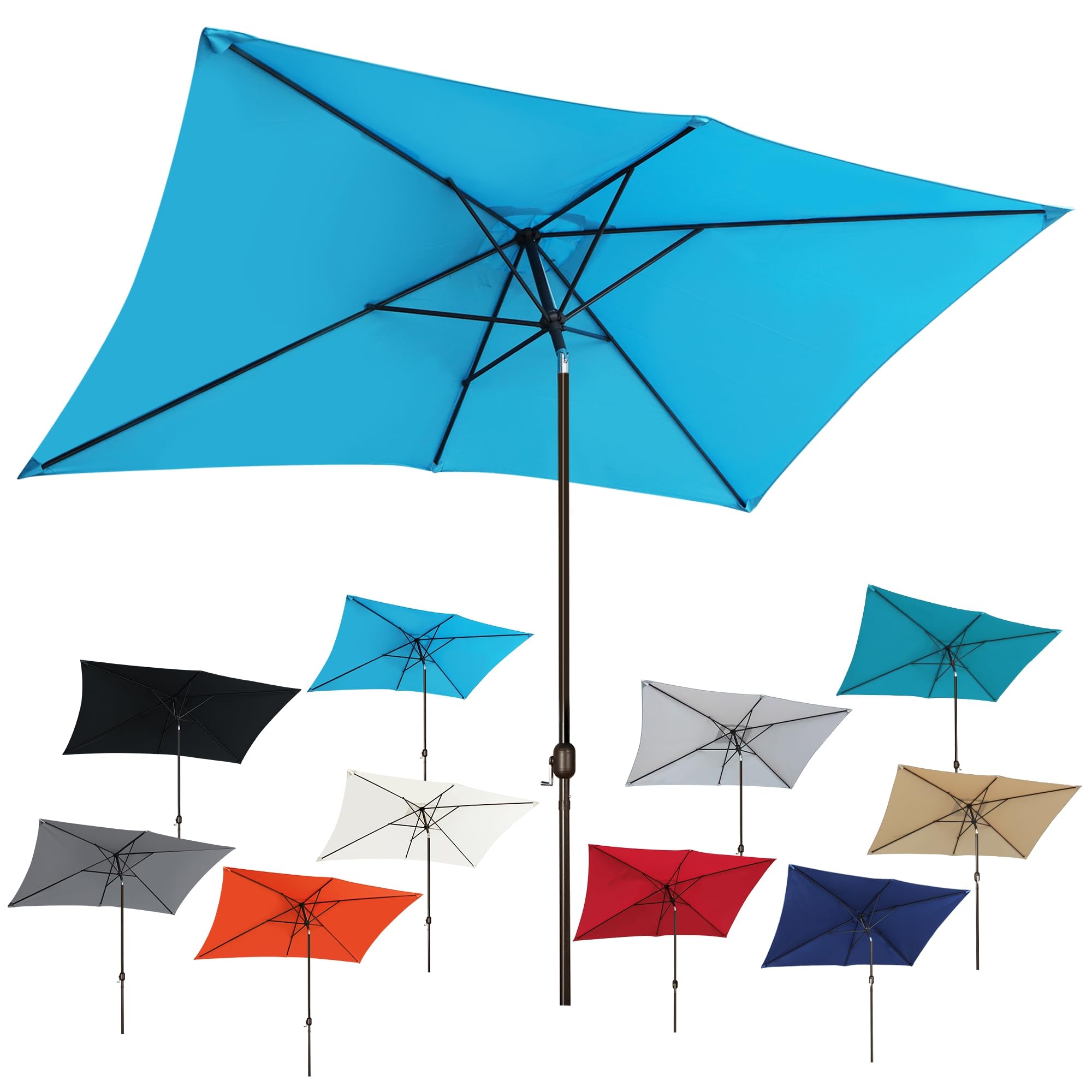 Photo 1 of (used)(see images) Blissun 10' Rectangular Patio Umbrella Outdoor Market Table Umbrella with Push Button Tilt and Crank, Light Blue
