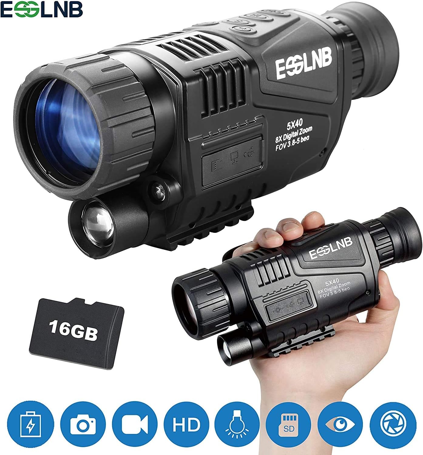 ESSLNB Night Vision Monocular Scope 5X40 Night Vision Infrared IR Camera with 1.5” TFT LCD Take