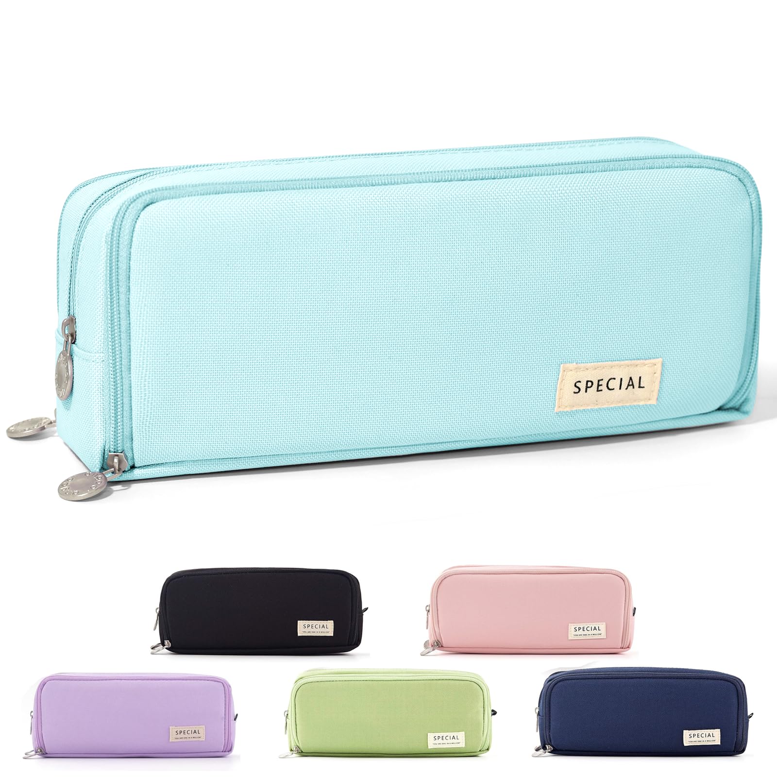 CICIMELON Pencil Case Large Capacity Pencil Pouch 3 Compartments Pencil Bag Gift for Students Girls Adults Women（Light Blue）