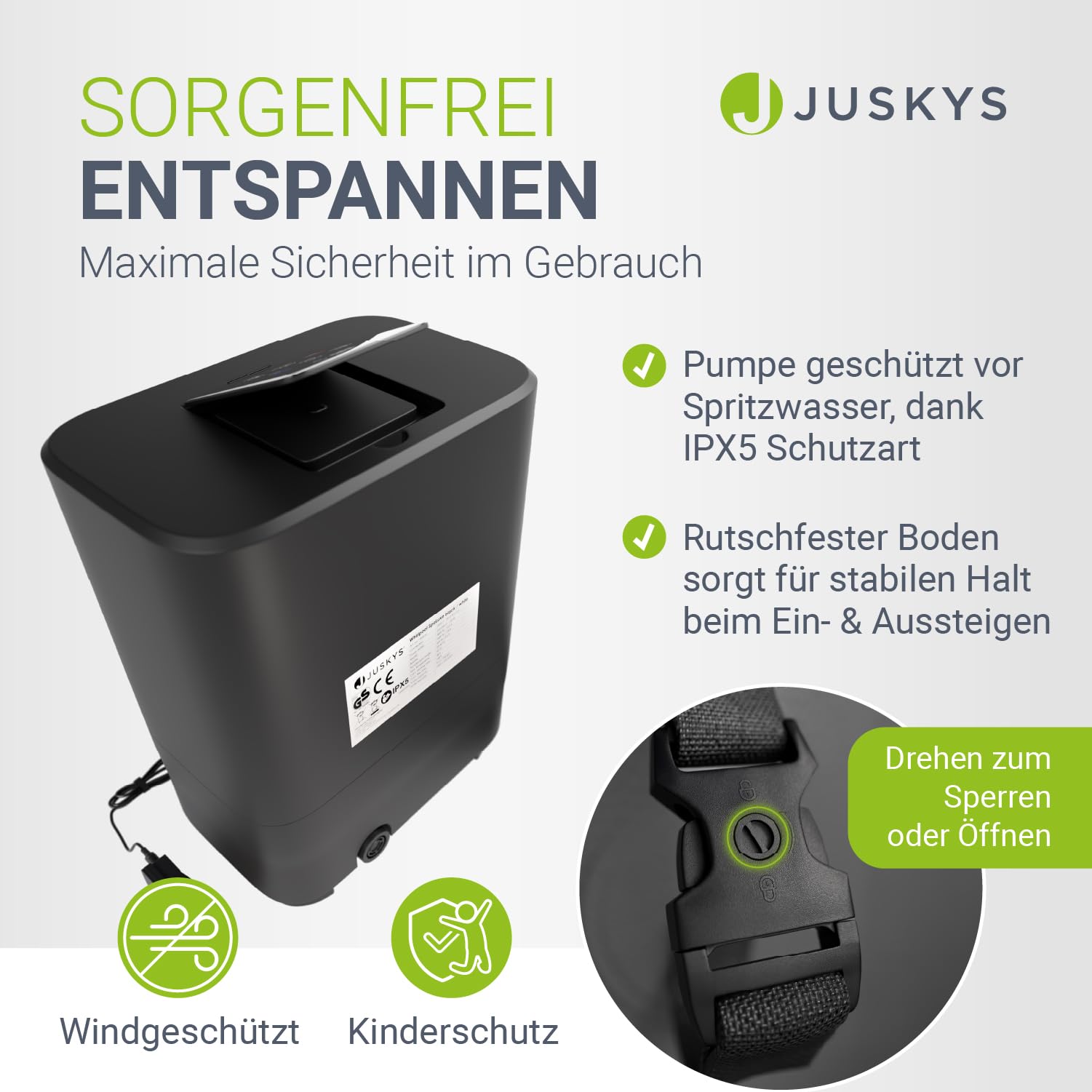 JUSKYS® Whirlpool SpaLuxe – Aufblasbar, Outdoor & Winterfest, 130 Sprudeldüsen, 3000W, PVC laminiert, Grau/Blau 2