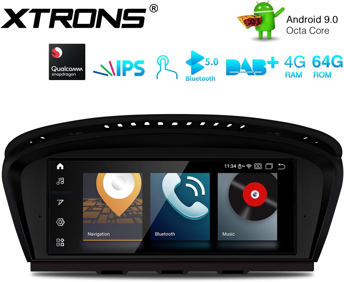 XTRONS 8.8 Inch IPS Touch Display Car Stereo Android 9.0 Octa Core 4GB RAM 64GB ROM GPS Navigator with iDrive System Retained Supports Car Auto Play WiFi DVR TPMS for BMW 3 Series 5 Series E90 E60 CIC