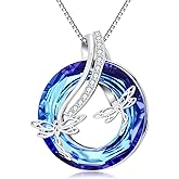 WINNICACA Butterfly/Dragonfly/Bee Necklace for Women 925 Sterling Silver Blue Crystal Honeybee Pendant Cute Animal Flower Jewelry Birthday Gift for Her Wife