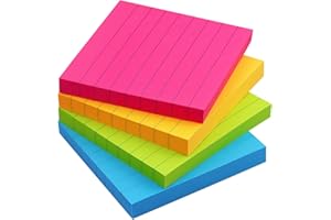 EASTERN WOLF Lined Sticky Notes 3x3 Sticky Notes with Lines Self-Stick Notes Bright Color 4 Pads 90 Sheets/Pad (Bright)