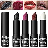 YIBABY 4 Pcs Diamond Matte Lipstick Set, Long Lasting & Non-Stick Cup High Pigmented Glitter Metallic Lips Makeup, Vampire Red Lipstick, Black Lipstick for Women for Party, Cosplay, Halloween Makeup