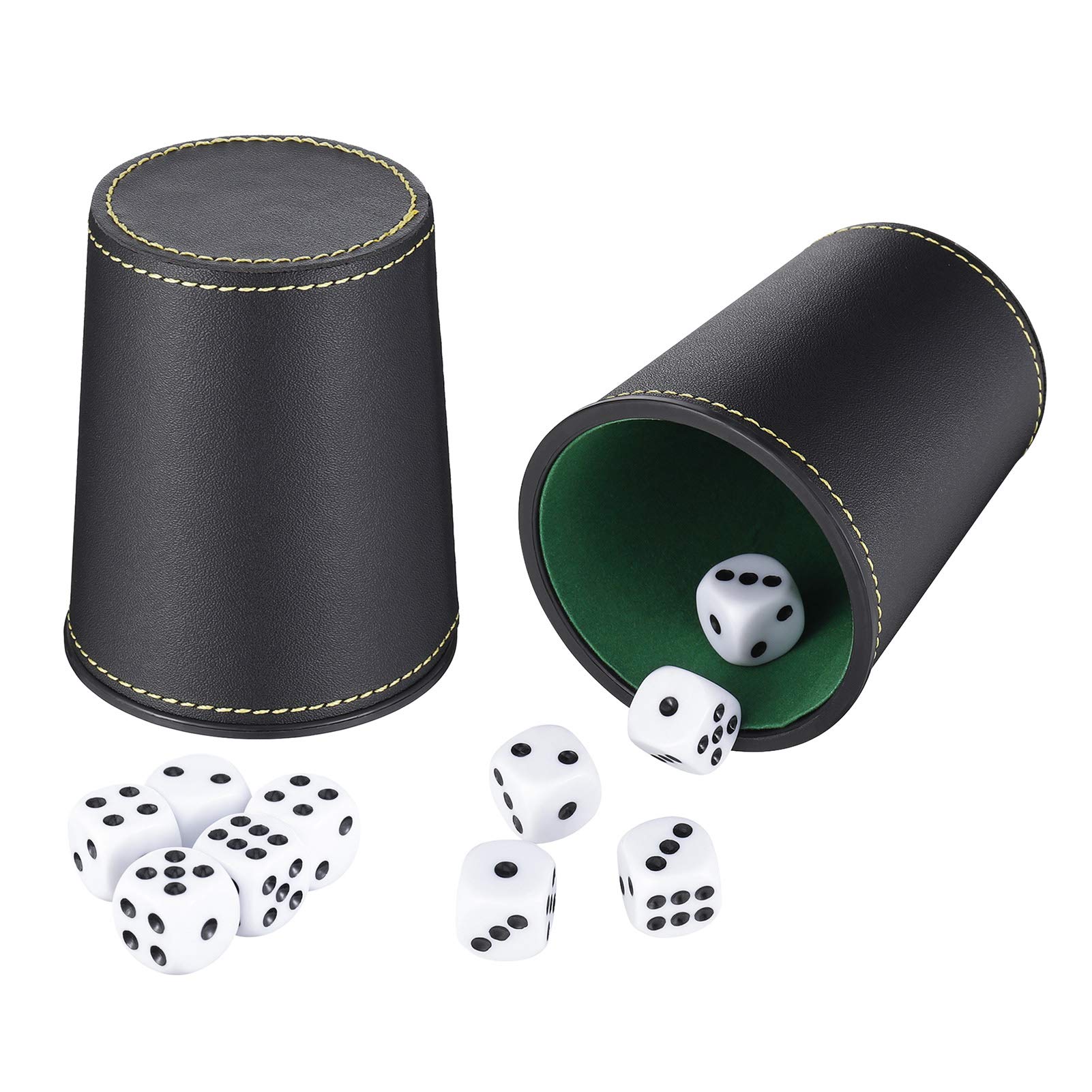 Xinstroe 2 Pack Leather Dice Cup Set, Leatherette Dice Cup Shaker with 10 Dot Dices for for Playing Games Party Toy Gifts