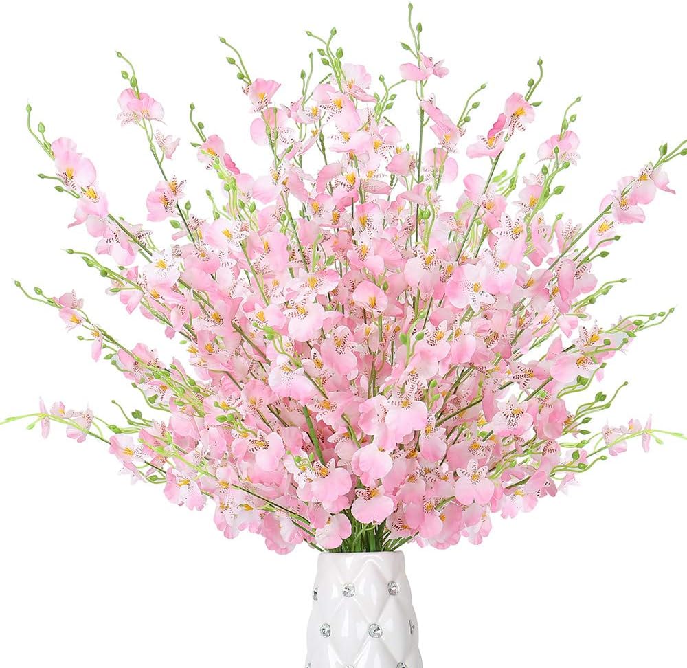 YILIYAJIA Artificial Flowers Fake Silk Flowers Arrangement Butterfly Dancing Lady Orchid Flowers Tall Flowers 35.4'',Oncidium Floral for Wedding Home Office Decoration,12pcs (Pink)