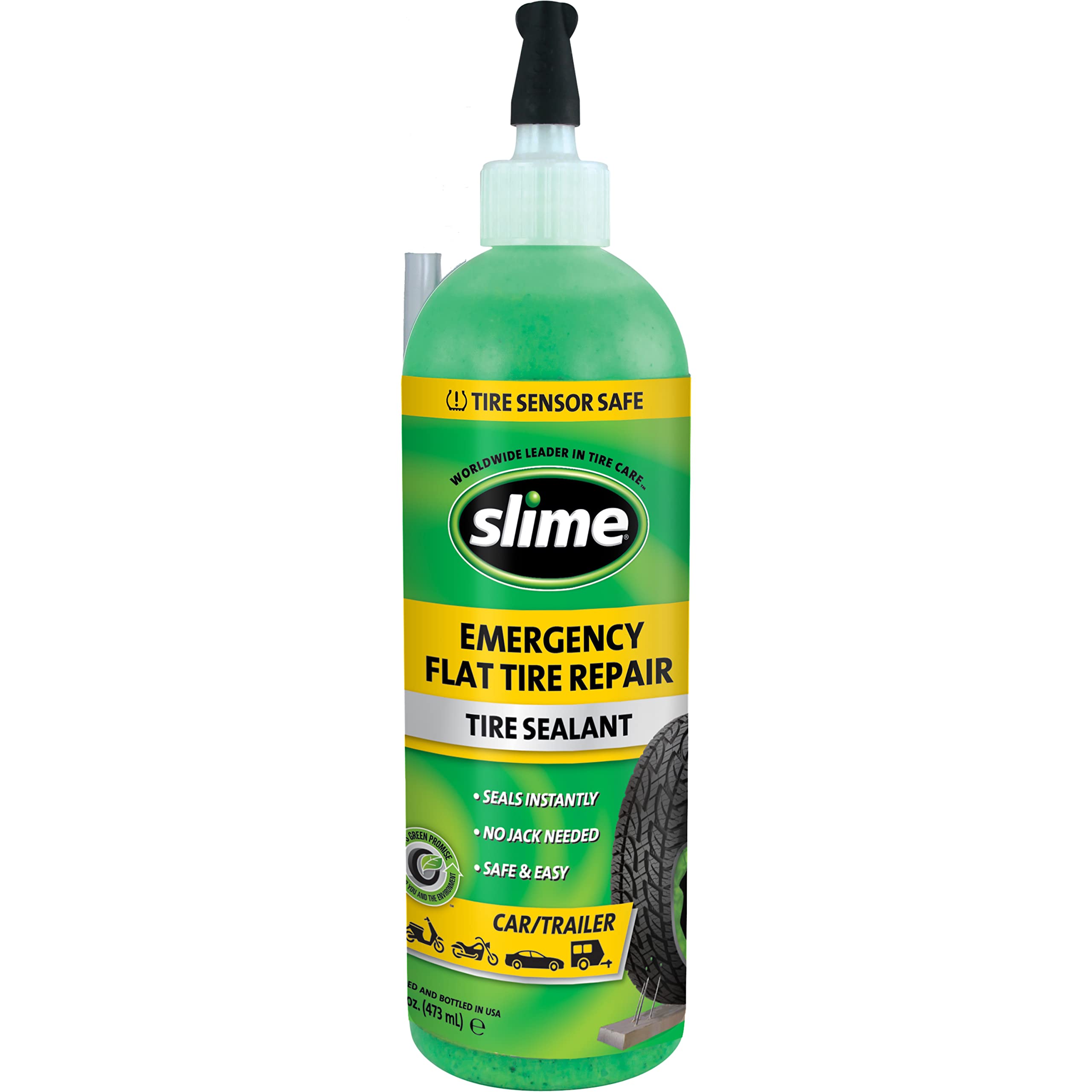 Photo 1 of Slime 10011 Flat Tire Puncture Repair Sealant, Emergency Repair for highway vehicles, suitable for Cars/Trailers, Non-toxic, eco-friendly, 16 oz bottle