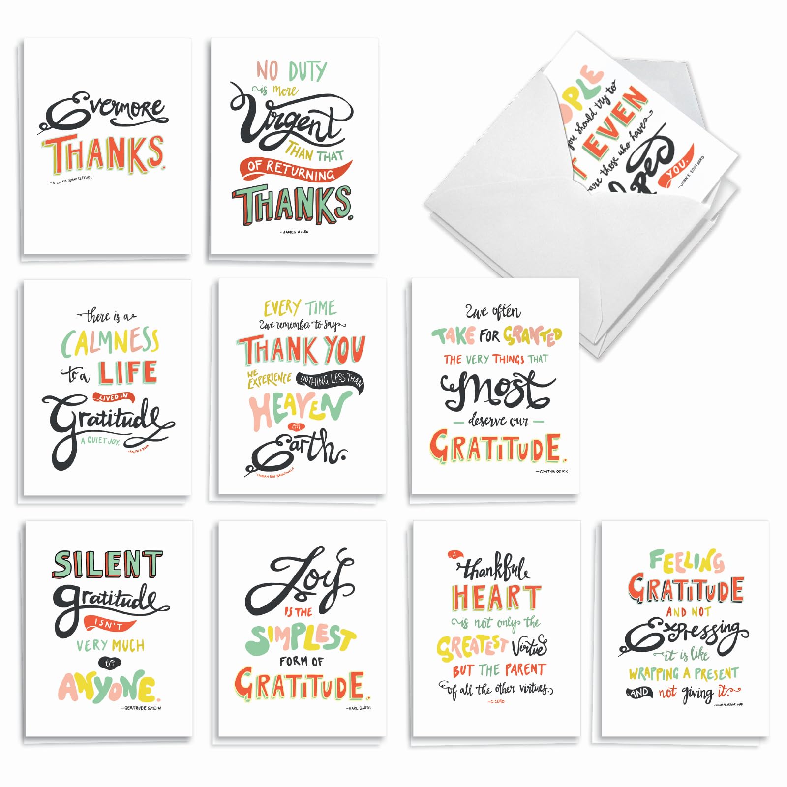 The Best Card Company - 20 Thank You Note Cards with Envelopes (4 x 5.12 Inch) - Assorted Boxed Set of Gratitude Notecards (10 Designs, 2 Each) - Words of Appreciation AM9633TYB-B2x10