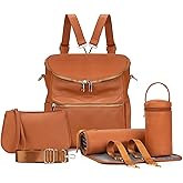 Minsong Diaper Bag Backpack,Fashion Leather Mommy Backpacks,Travel Toddler Baby Diaper Bags with in Bag Organizer and Changing Pad (Brown)