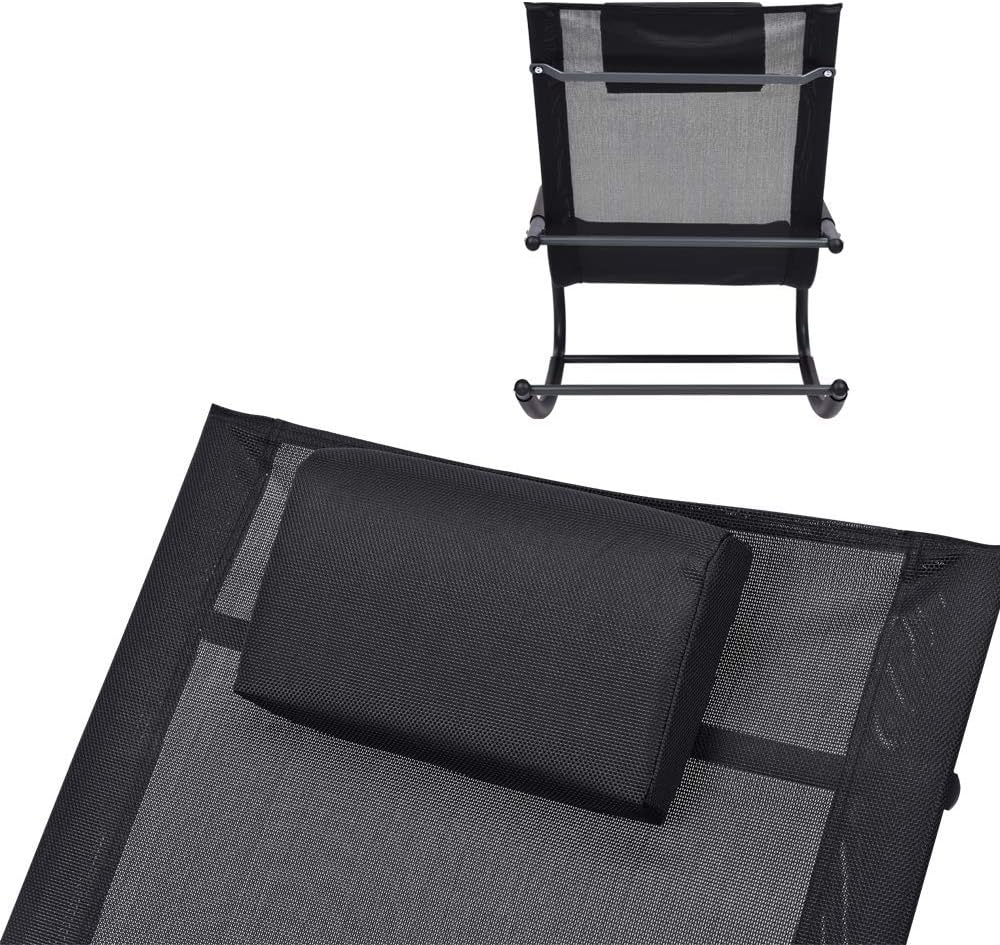 Wostore Rocking Lounge Patio Chaise Sunbathing Chair with Recliner Movable Sleep Bed Included Pillow and Breathable Texteline Farbic: Kitchen & Dining