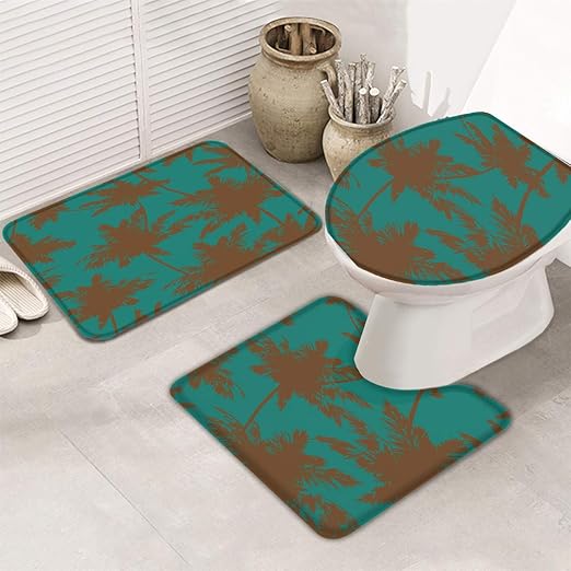 Amazon Com Chic D Tropical Palm Tree 3 Piece Bath Mat Rug Sets For Bathroom Non Slip Green Brown Luxury Soft Absorbent Bathroom Rugs Contour Mats And Toilet Lid Cover Washable Dryable Home Kitchen