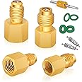 Boltigen R134a Refrigerant Tank Adapters, R12 R22 to R134a Adapter Connector, 1/2 to 1/4 Flare R134a Vacuum Pump Adapter Fittings with Valve Core Remover