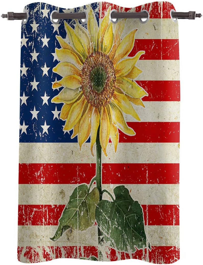 Download Amazon Com Muswannaa Blackout Window Curtain Panels Vintage Sunflower Old Black And White American Flag Light Blocking Thermal Insulated Draperies With Grommet 1 Panel 52x63in Home Kitchen PSD Mockup Templates