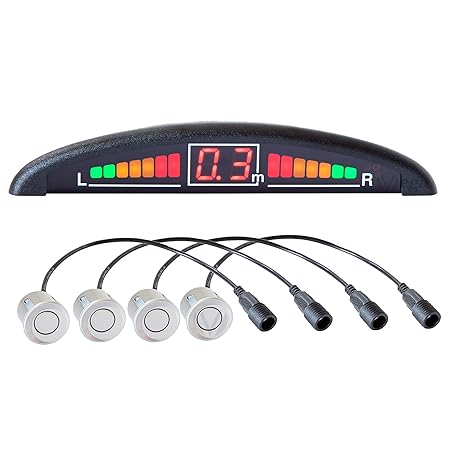 VSG® Premium Einparkhilfe mit Farb-Display und eingebauten Pieper inklusiv 4 Sensoren in silber für vorne