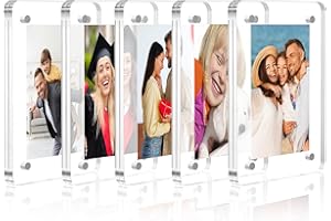 JOUXKOT 5 Pack Acrylic Fridge Magnetic Frame, 2.36 x 3.54 Inch Acrylic Frame, Acrylic Picture Frame Magnets Double Sided Photo for Instax Mini Magnetic Frame for Refrigerator Display