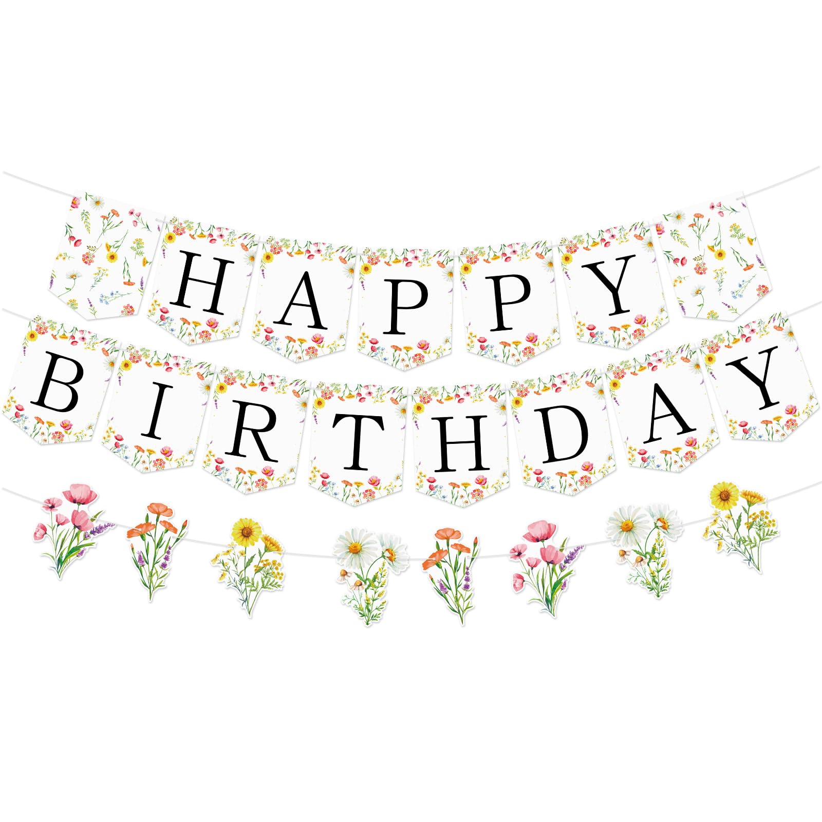 Photo 1 of Adecortalk Flower Happy Birthday Banner Wildflower Happy Birthday Sign Party Decorations Set, Floral Garland Party Decorations for Girls Women Baby Shower Supplies