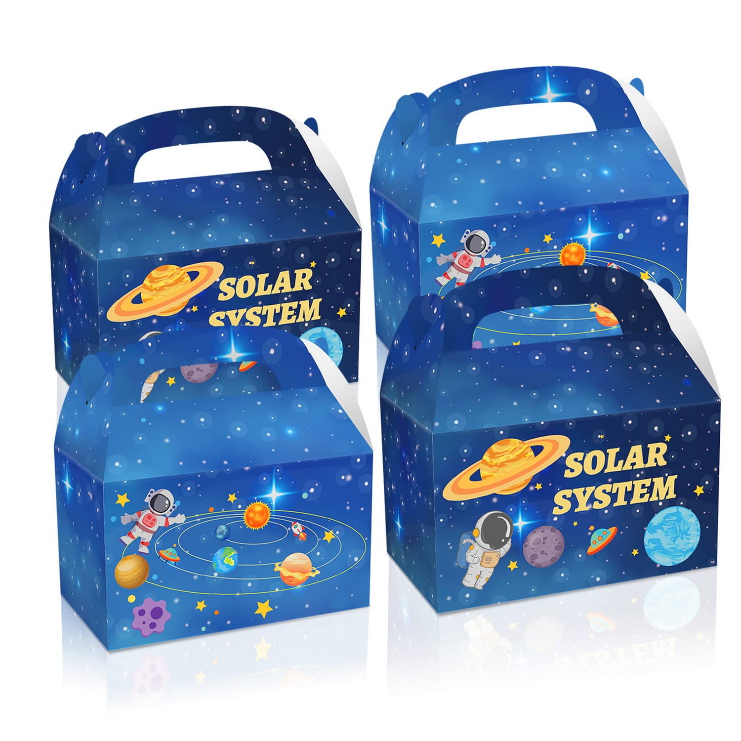 12 pcs Astronaut Party Gift Boxes, Space Treat Boxes, Astronaut Outer Space Theme Party Gift Boxes, Birthday Party Favors Bag, Cookie Paper Treat Bags, Candy Paper Boxes with Handles