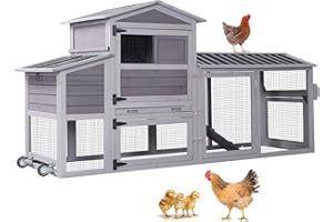 Aivituvin 80in Chicken Coop Mobile Hen House Outdoor Wooden Poultry Cage with Wheels Nesting Box Run
