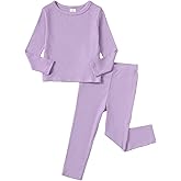Toddler Girl Spring Clothes Soft Comfy Rayon Long Sleeve Top & Pants 2Pcs Solid Toddler Ribbed Outfits Boys Outfit Set 1-5T