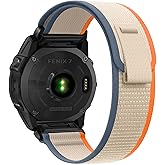 MiKoyi 22mm Nylon Band for 47mm of Garmin Fenix E/Fenix 8 Pro/Tactix 8/Quatix 8/D2 Mach 2, Quick Fit Sport Wristband Breathable Replacement Strap for Garmin Quatix 7 Pro/6/6 Titanium - Orange&Cream