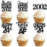 18pcs Black Glitter Dessert Cupcake Pick for Straight Outta 2002 Legend Since 2002 Theme Decor Supplies Men Happy 24th Birthday Party Decoration