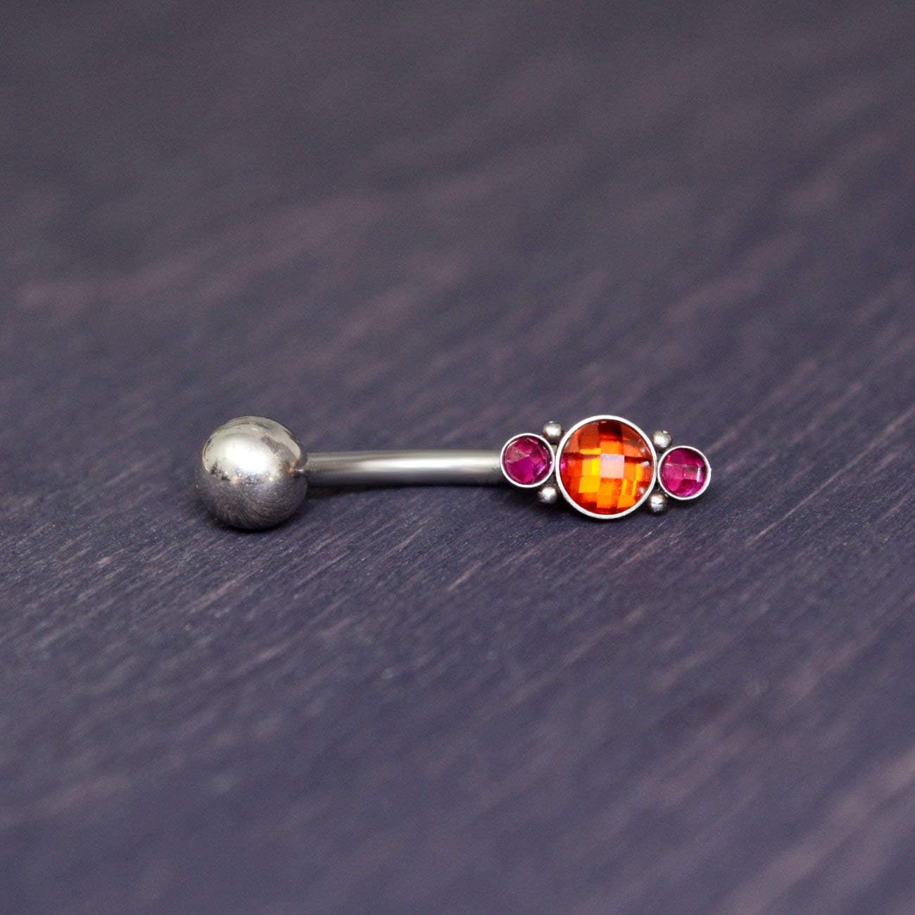 Surgical Steel Belly Bar - Belly Button Ring with CZ, Body Jewelry