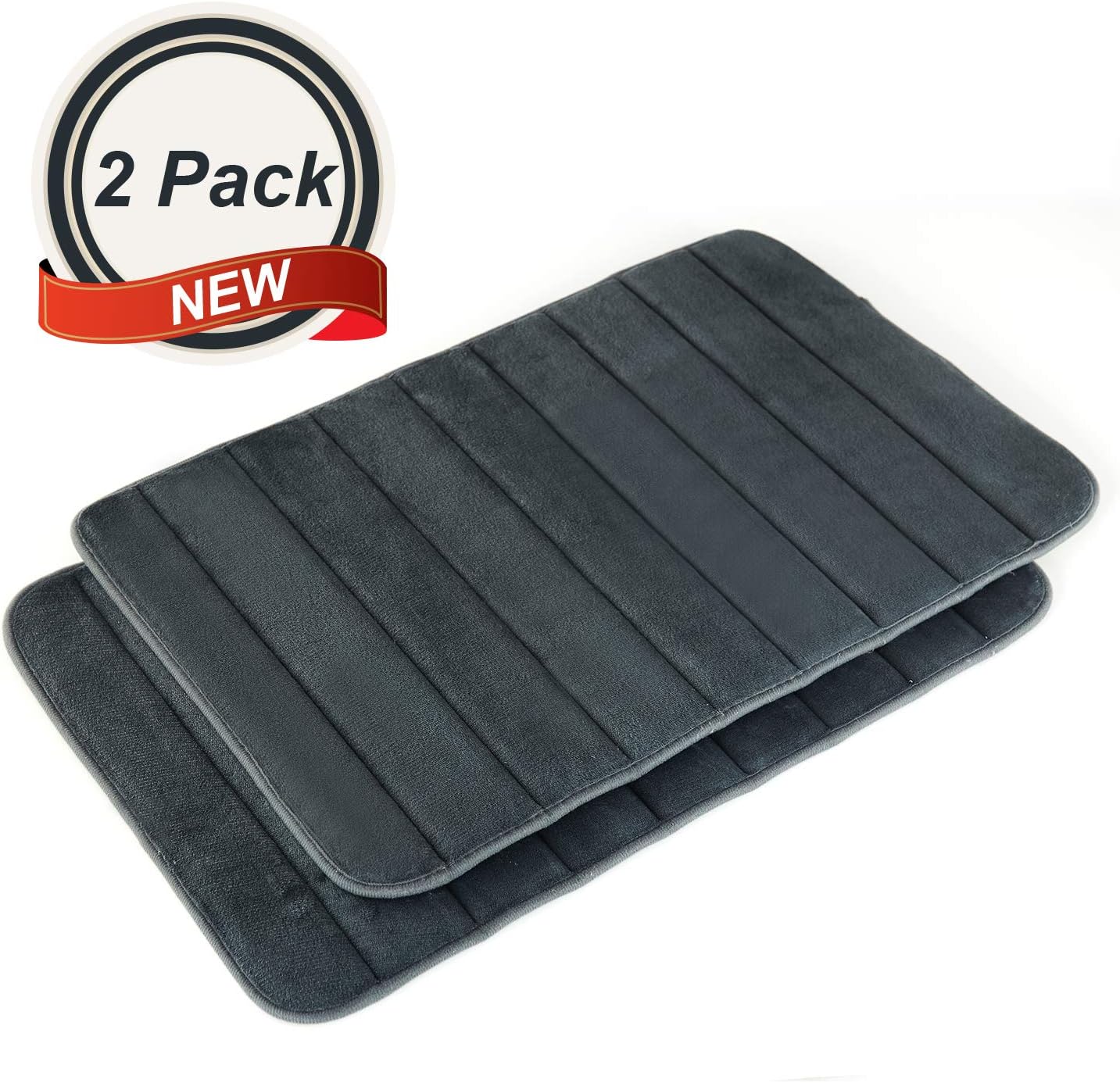 2 PCS Non-Slip Memory Foam Bath Mat with Water Absorbent Soft Microfibers for Bathroom Toilet Kitchen Floors Rug Carpet