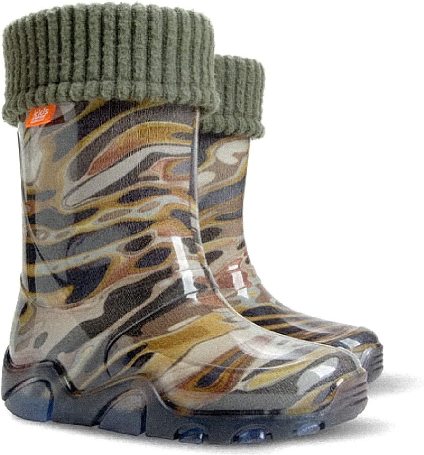 DEMABoys Kids Fleece-Lined Wellington Boots Wellies Khaki New (10-11 UK / 28-29 EU - 19 cm)