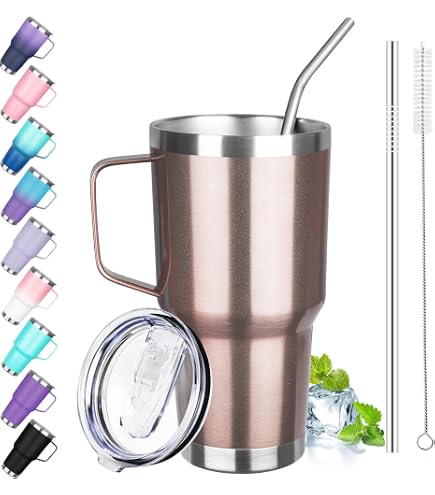 Travel Cup With Straw NymphFable 20oz Peacock Design Stainless Steel Tumbler  - Double Wall Insulated Travel Mug With Straw & Lid