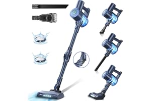 PRETTYCARELIFE Cordless Vacuum Cleaner, 6 in 1 Lightweight Stick Vacuum Self-Standing with Powerful Suction, 180° Bendable Wand Rechargeable Cordless Vacuum for Hardwood Floor (Blue)